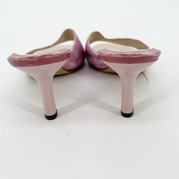 Chanel Vintage Pink Logo Jacquard CC Slide Sandals Mid Heel Mule size EU 38 - Picture 5 of 12